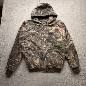 Mossy Oak Hunting Tree Camouflage Quilt Lined Jacket Mens Medium Brown Hooded
